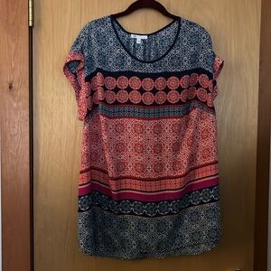 DR2 Blue, Red, and White Printed capped Sleeved Blouse Shirt Top Size 1x